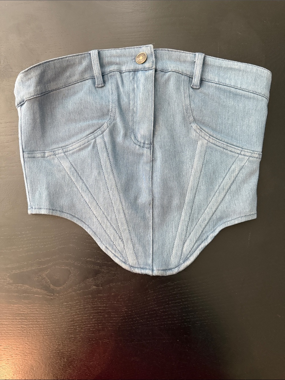 JLUXLABEL Light Blue Corset-Style Jean Top